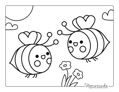 Bee Coloring Pages Easy Cute Happy Bee Friends Cutout