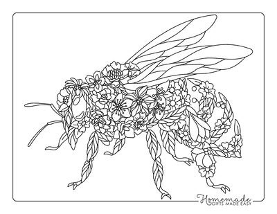 Bee Coloring Pages Realistic Flower Bee for Adults