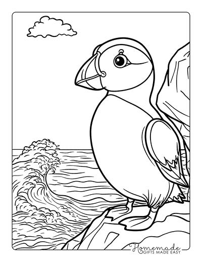 Bird Coloring Pages Cute Atlantic Puffin by the Ocean