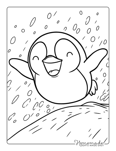 Bird Coloring Pages Cute Baby Penguin Jumping Down Hill