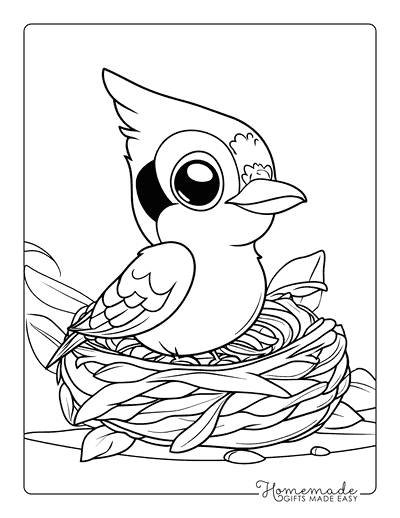 Bird Coloring Pages Cute Blue Jay in Nest