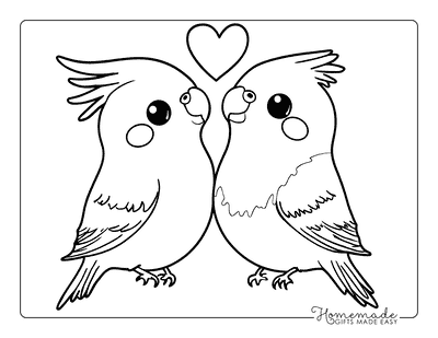 Bird Coloring Pages Cute Cockatiels in Love