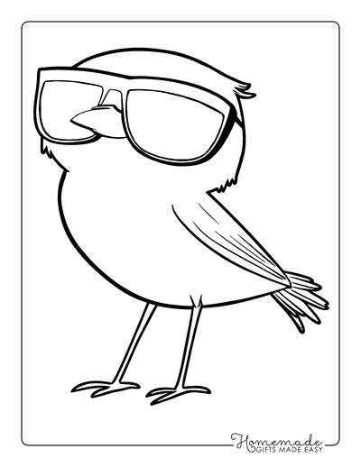 Bird Coloring Pages Cute Cool Bird With Sunglasses