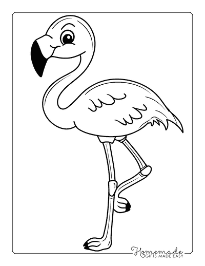 Bird Coloring Pages Cute Flamingo on One Leg