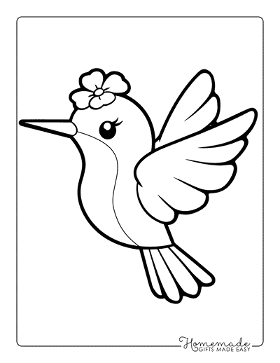 Bird Coloring Pages Cute Hummingbird With Flower