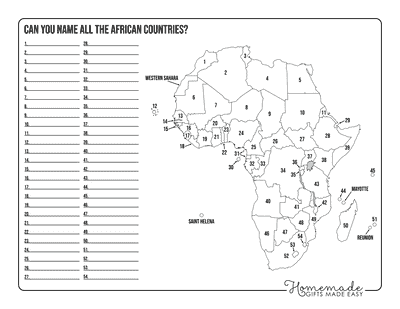 Blank Africa Map Country Names Worksheet