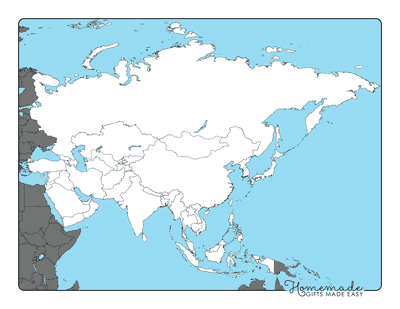 Blank Asia Map Simple Outlines Highlighted Countries