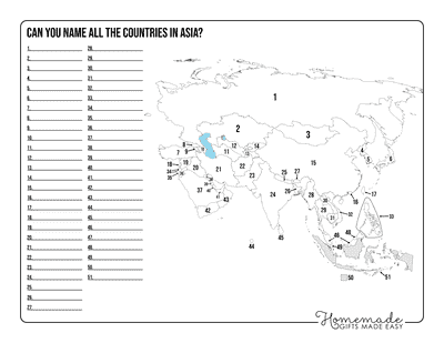 Blank Asia Map Simple Outlines Name Countries Worksheet
