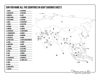 Blank Asia Map Simple Outlines Name Countries Worksheet Answers