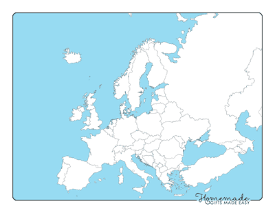 Blank Europe Map Simple Outlines Blue Ocean