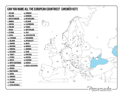 Blank Europe Map Simple Outlines Name Each Country Answer Key