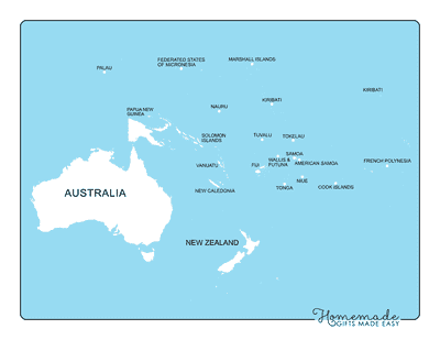 Blank Oceania Maps Simple Outlines Labels