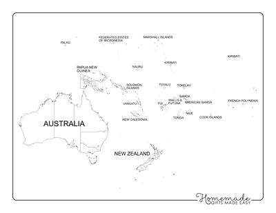 Blank Oceania Maps Simple Outlines Labels No Ocean