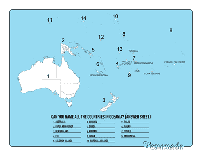 Blank Oceania Maps Simple Outlines Name Countries Answers