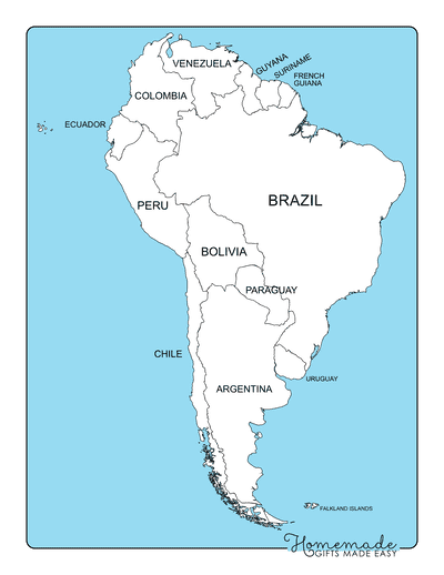 Blank South America Map Simple Outline Ocean With Labels