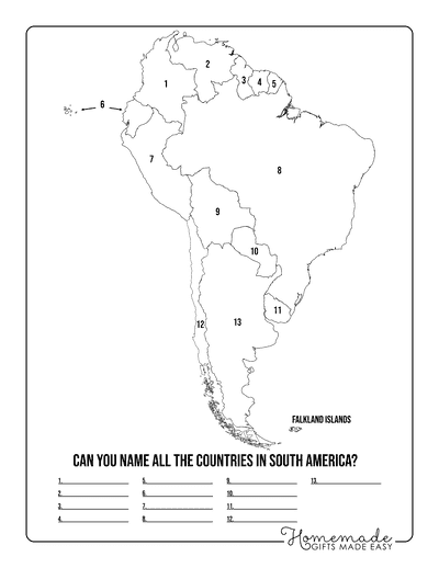 Blank South America Map Simple Outlines Name Countries Worksheet