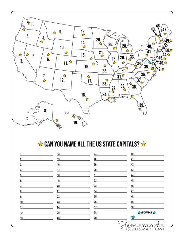 Blank Us Map Black White State Capitals Worksheet