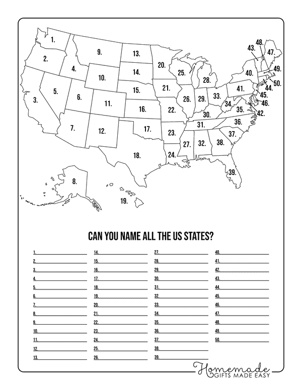 Blank Us Map Black White State Names Worksheet