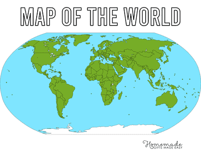 Blank World Map Oval Projection Shaded Outlines
