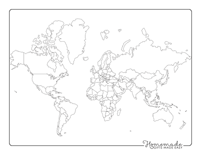 Blank World Map Rectangular Project Outlines Only