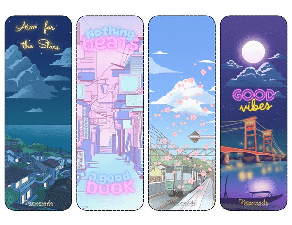 Bookmark Templates Fun Colorful Japanese Cityscapes