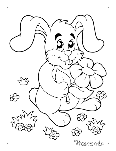 Bunny Coloring Pages Bunnie With Flower