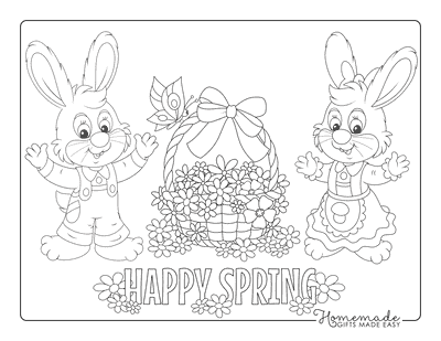Bunny Coloring Pages Bunnies Happy Spring Flowers