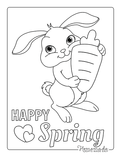 Bunny Coloring Pages Bunny Holding Carrot Happy Spring