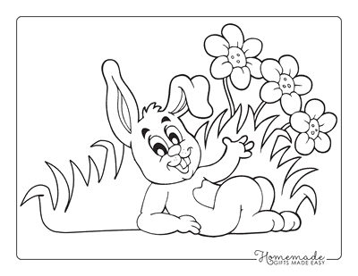Bunny Coloring Pages Bunny Laying in Grass Flowers