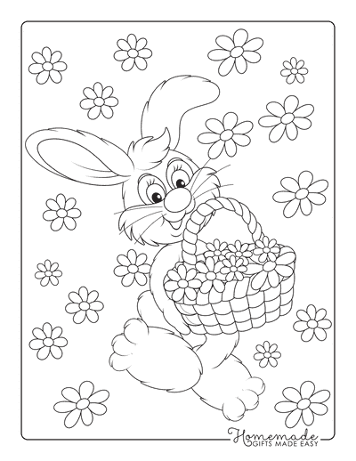 Bunny Coloring Pages Bunny With Basket of Flowers