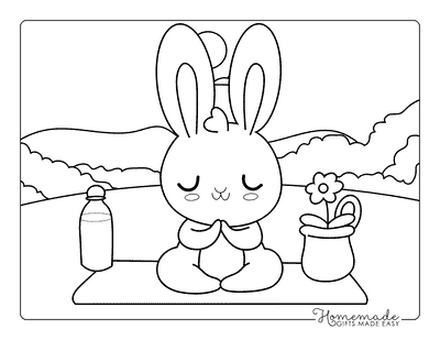 Bunny Coloring Pages Easy Cute Rabbit Meditating