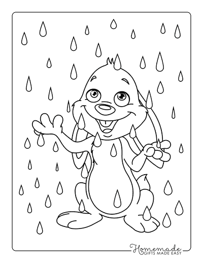 Bunny Coloring Pages Happy Cartoon Bunny Rain