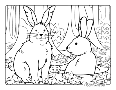 Bunny Coloring Pages Realistic Rabbits in Autumn Forest