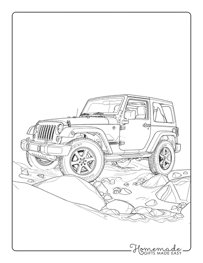 Car Coloring Pages Jeep Wrangler in Mud