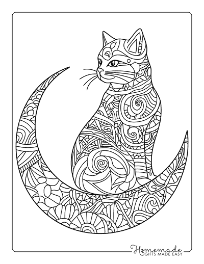 Cat Coloring Pages Cat and Moon Mandala