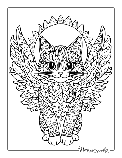 Cat Coloring Pages Winged Cat Mandala