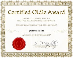 50th birthday gag gifts certified oldie certificate