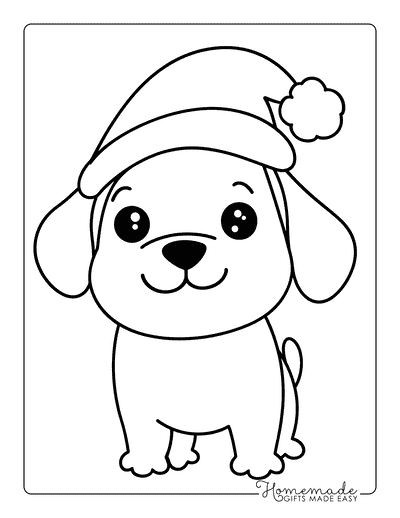 Christmas Coloring Pages Cute Cartoon Dog Wearing Santa Hat