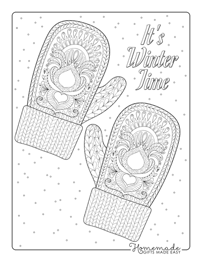 Christmas Coloring Pages for Adults Patterned Winter Mittens