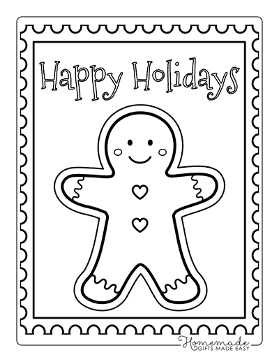 Christmas Coloring Pages Happy Holidays Gingerbread Man Stamp