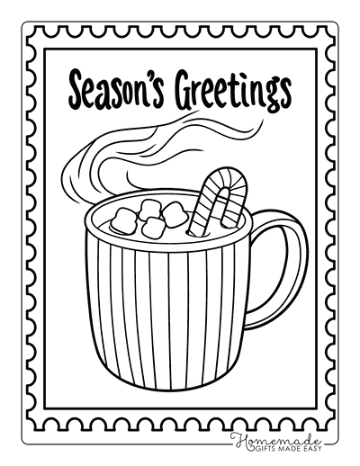 Christmas Coloring Pages Seasons Greetings Hot Cocoa Stamp