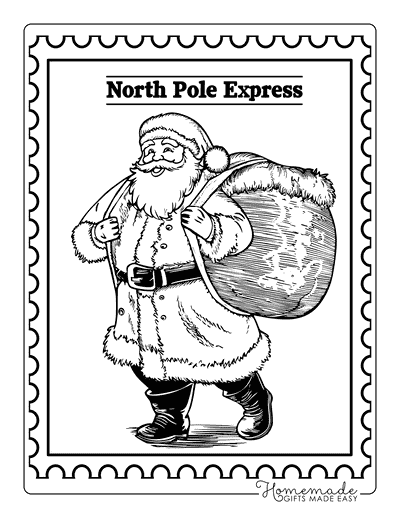 Christmas Coloring Pages Vintage Stamp Santa Claus Carrying Sack