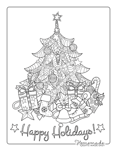 Christmas Tree Coloring Page Decorated Tree With Gifts