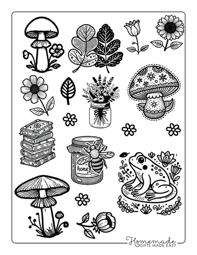 Cottagecore Aesthetic Coloring Stickers Detailed