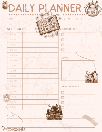 Cottagecore Aesthetic Daily Planner Schedule