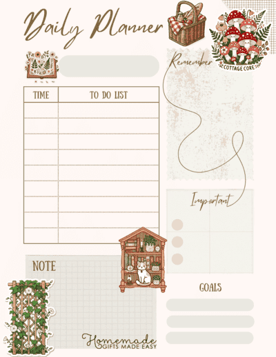 Cottagecore Aesthetic Daily Planner to Do