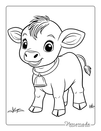 Cow Coloring Pages Cute Baby Cow Bell Collar