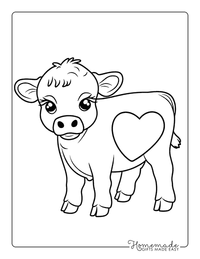 Cow Coloring Pages Cute Baby Cow Heart Patch