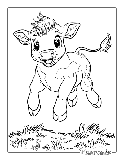 Cow Coloring Pages Cute Baby Cow Jumping in Field