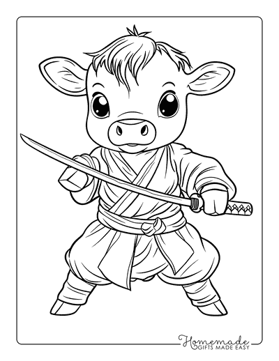 Cow Coloring Pages Cute Baby Ninja Cow